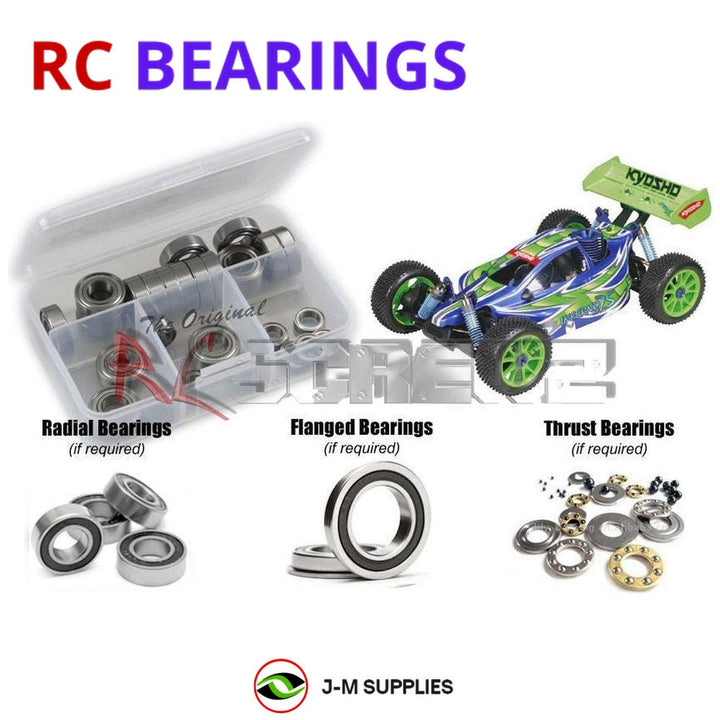 Representative image of an RCScrewZ rubber-sealed bearing kit for Kyosho Inferno MP7.5 Kanai 3 1/8 Nitro Buggy (31273); exact bearing sizes and quantities vary by RC model.