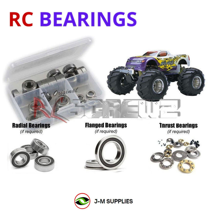 Representative image of an RCScrewZ rubber-sealed bearing kit for Kyosho Mega Force 1/10 Nitro 4WD Monster Truck (31181); exact bearing sizes and quantities vary by RC model.