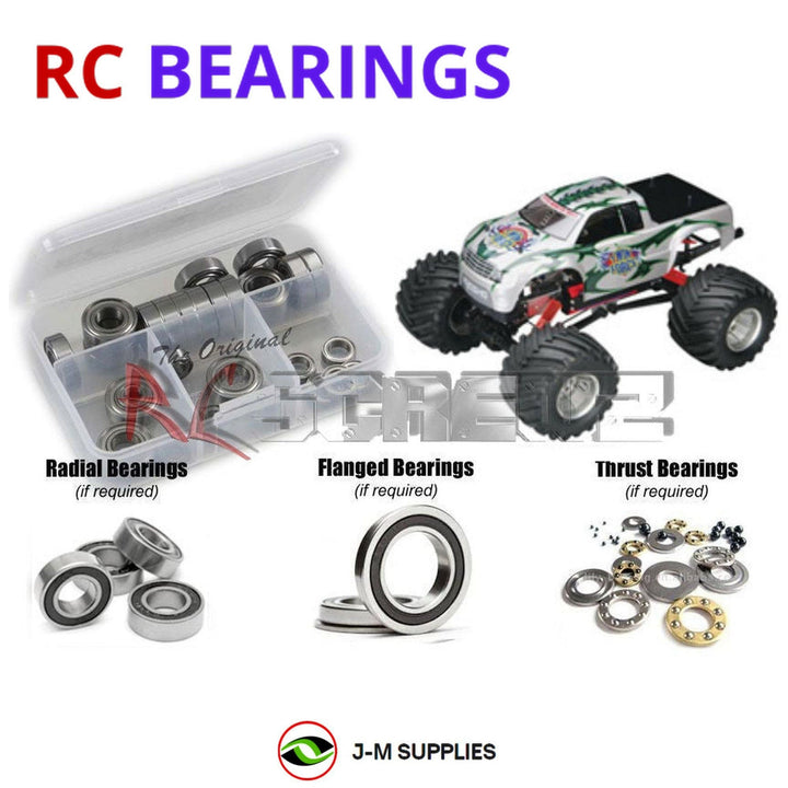 Representative image of an RCScrewZ rubber-sealed bearing kit for Kyosho Twin Force 1/10 Electric 4WD Monster Truck (30521B); exact bearing sizes and quantities vary by RC model.