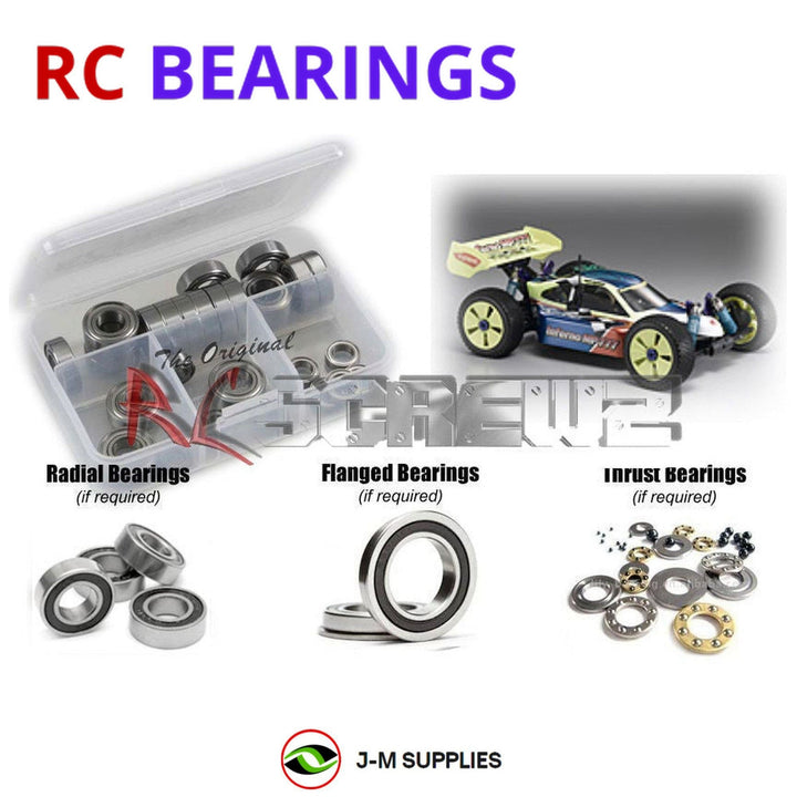 Representative image of an RCScrewZ rubber-sealed bearing kit for Kyosho Inferno MP777 SP2 1/8 Nitro 4WD Buggy (31779); exact bearing sizes and quantities vary by RC model.