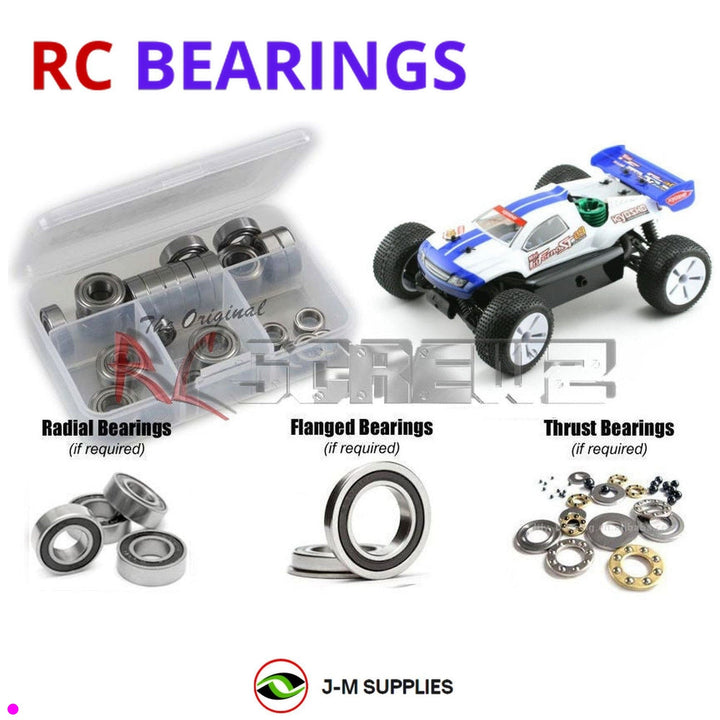 Representative image of an RCScrewZ rubber-sealed bearing kit for Kyosho Mini Inferno ST 09 1/16 Nitro 4WD Truck (31312); exact bearing sizes and quantities vary by RC model.