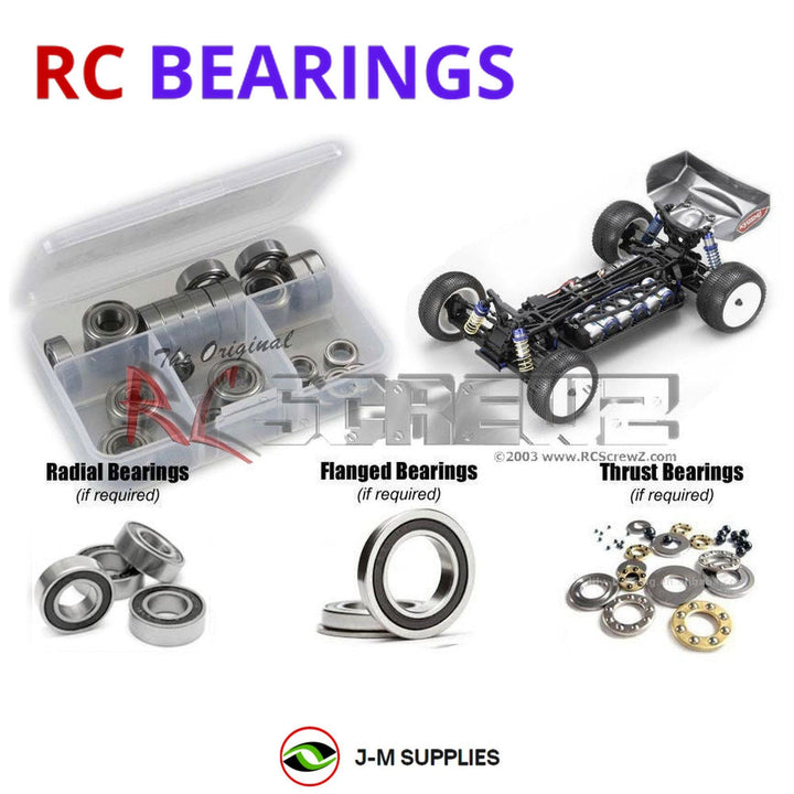 Representative image of an RCScrewZ rubber-sealed bearing kit for Kyosho Lazer ZX-5 SP 1/10 Electric 4WD Buggy (30077); exact bearing sizes and quantities vary by RC model.