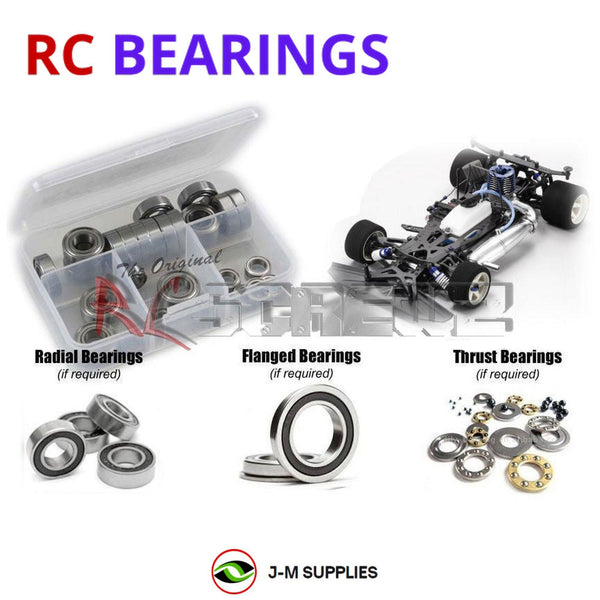 Representative image of an RCScrewZ rubber-sealed bearing kit for Kyosho Evolva M3 1/8 Nitro 4WD Racing Car (31286); exact bearing sizes and quantities vary by RC model.