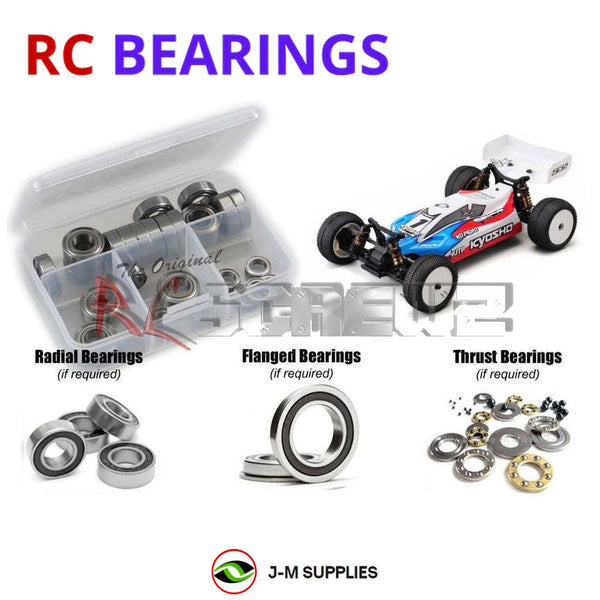 Representative image of an RCScrewZ rubber-sealed bearing kit for Kyosho Lazer ZX-5 FS/FS2 1/10 Electric 4WD Buggy (30078); exact bearing sizes and quantities vary by RC model.