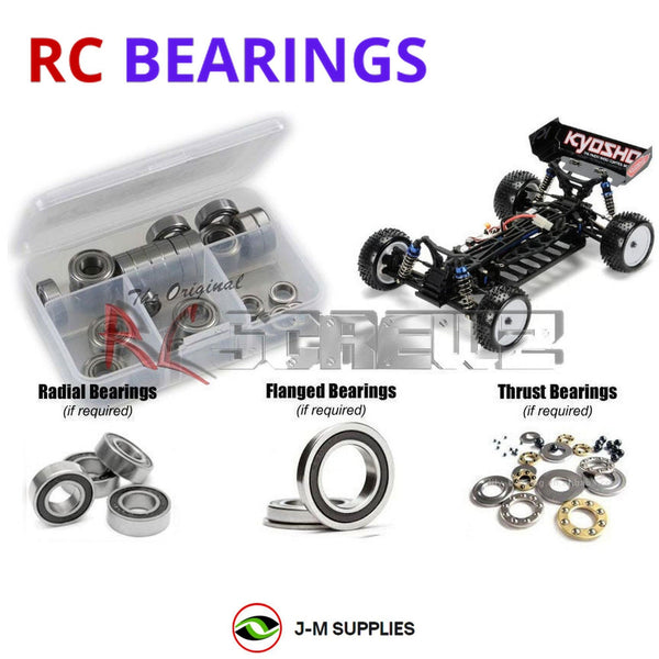 Representative image of an RCScrewZ rubber-sealed bearing kit for Kyosho Lazer ZX-5 T3/T4 1/10 Electric 4WD Buggy (30861); exact bearing sizes and quantities vary by RC model.