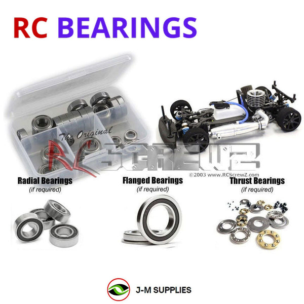 Representative image of an RCScrewZ rubber-sealed bearing kit for Kyosho V-One R4 1/10 Nitro 4WD Touring Car (31265); exact bearing sizes and quantities vary by RC model.