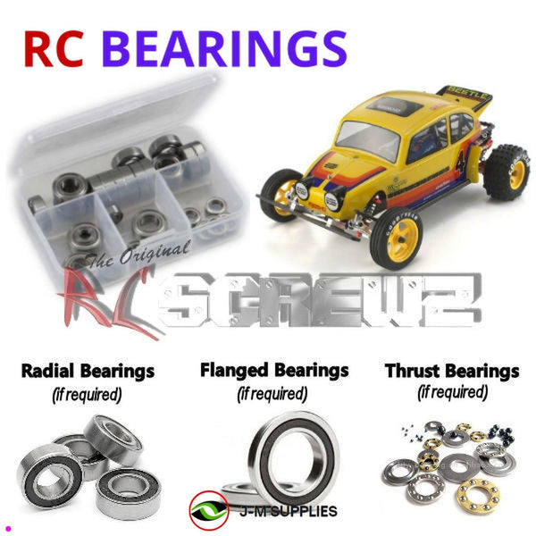 Representative image of an RCScrewZ rubber-sealed bearing kit for Kyosho Beetle 2014 1/10 Electric 2WD Buggy (30614); exact bearing sizes and quantities vary by RC model.