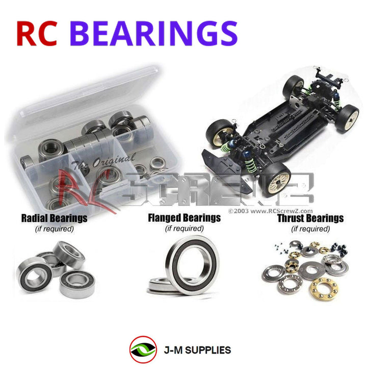 Representative image of an RCScrewZ rubber-sealed bearing kit for Kyosho PureTen Alpha2 1/10 Electric 4WD Rally (30117); exact bearing sizes and quantities vary by RC model.