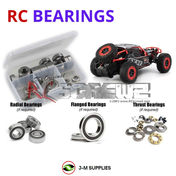 Representative image of an RCScrewZ rubber-sealed bearing kit for Kyosho Axxe Readyset 1/10 Electric 2WD Buggy (34401); exact bearing sizes and quantities vary by RC model.