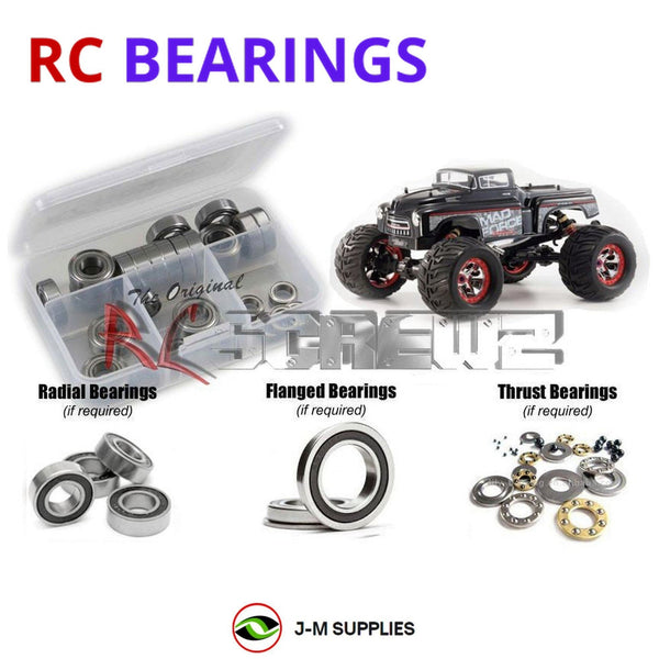 Representative image of an RCScrewZ rubber-sealed bearing kit for Kyosho Mad Force 2.0 VE 1/8 Electric 4WD Truck (30888); exact bearing sizes and quantities vary by RC model.