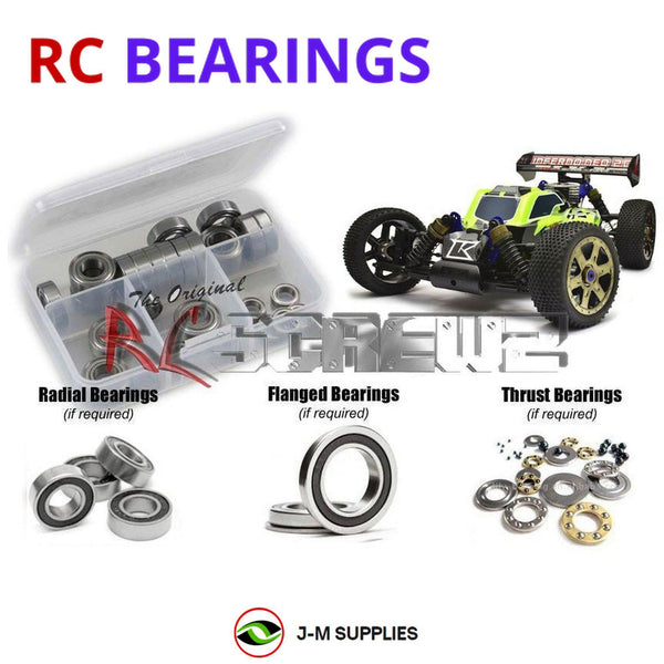 Representative image of an RCScrewZ rubber-sealed bearing kit for Kyosho Inferno Neo 2.0 1/8 Nitro 4WD Buggy (31684); exact bearing sizes and quantities vary by RC model.