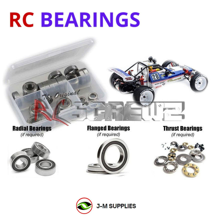 Representative image of an RCScrewZ rubber-sealed bearing kit for Kyosho Turbo Scorpion 1/10 Electric 2WD Buggy (30616B); exact bearing sizes and quantities vary by RC model.