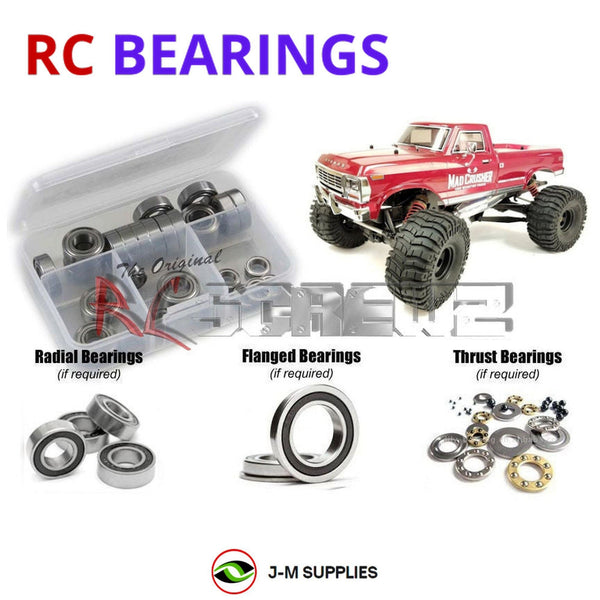 Representative image of an RCScrewZ rubber-sealed bearing kit for Kyosho Mad Crusher GP 1/8 Nitro 4WD Monster Truck (33152); exact bearing sizes and quantities vary by RC model.