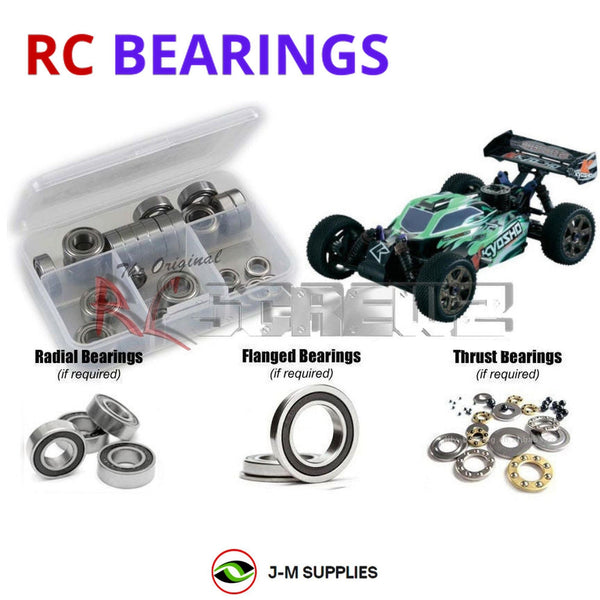 Representative image of an RCScrewZ rubber-sealed bearing kit for Kyosho Neo 2.0 4WD 1/8 (#31684); exact bearing sizes and quantities vary by RC model.
