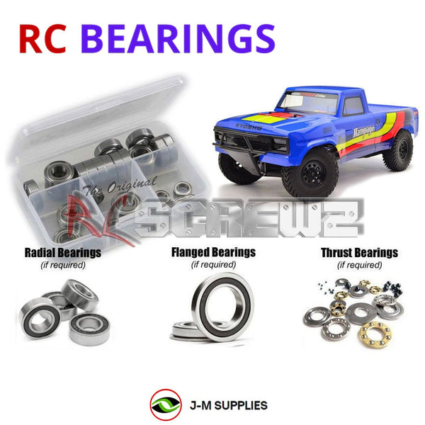 Representative image of an RCScrewZ rubber-sealed bearing kit for Kyosho Outlaw Rampage 1/10 Electric 2WD Truck (34361T); exact bearing sizes and quantities vary by RC model.