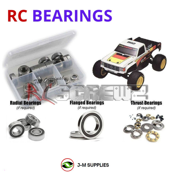 Representative image of an RCScrewZ rubber-sealed bearing kit for Kyosho Outlaw Rampage 1/10 Nitro 2WD Trophy Truck (3073); exact bearing sizes and quantities vary by RC model.