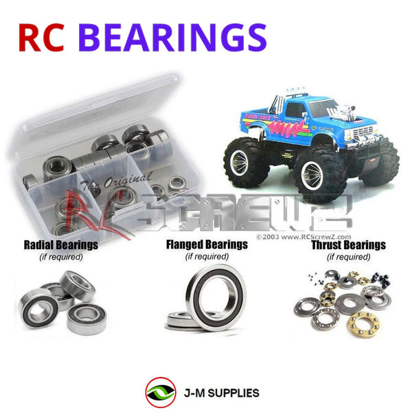 Representative image of an RCScrewZ rubber-sealed bearing kit for Kyosho Big Boss / The Boss 1/10 Electric 2WD Truck (3108); exact bearing sizes and quantities vary by RC model.