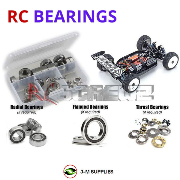 Representative image of an RCScrewZ rubber-sealed bearing kit for Kyosho Inferno MP9e Evo V2 1/8 Electric 4WD Buggy (34111); exact bearing sizes and quantities vary by RC model.