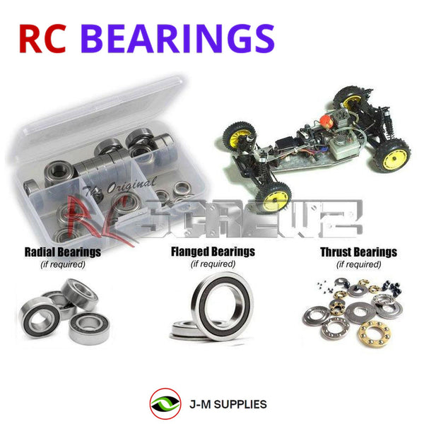 Representative image of an RCScrewZ rubber-sealed bearing kit for Kyosho Rampage GP-10 1/10 Nitro 2WD Buggy (3072); exact bearing sizes and quantities vary by RC model.