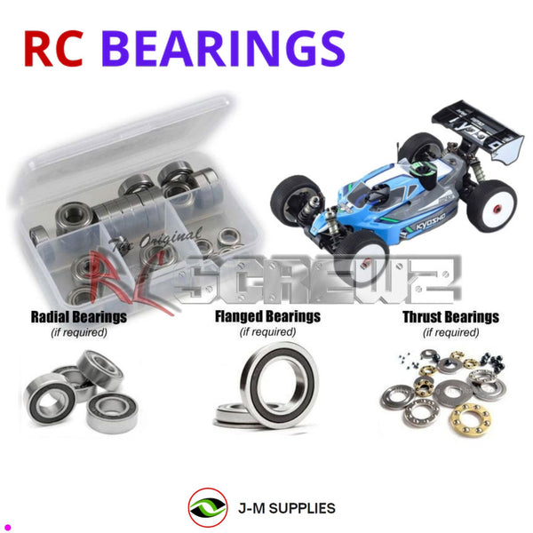 Representative image of an RCScrewZ rubber-sealed bearing kit for Kyosho Inferno MP10 TKI2 1/8 Nitro 4WD Buggy (33022, 33025); exact bearing sizes and quantities vary by RC model.