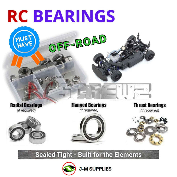 Representative image of an RCScrewZ rubber-sealed bearing kit for Kyosho PureTen GP FW-06 1/10 Nitro 4WD Touring Car (33216); exact bearing sizes and quantities vary by RC model.