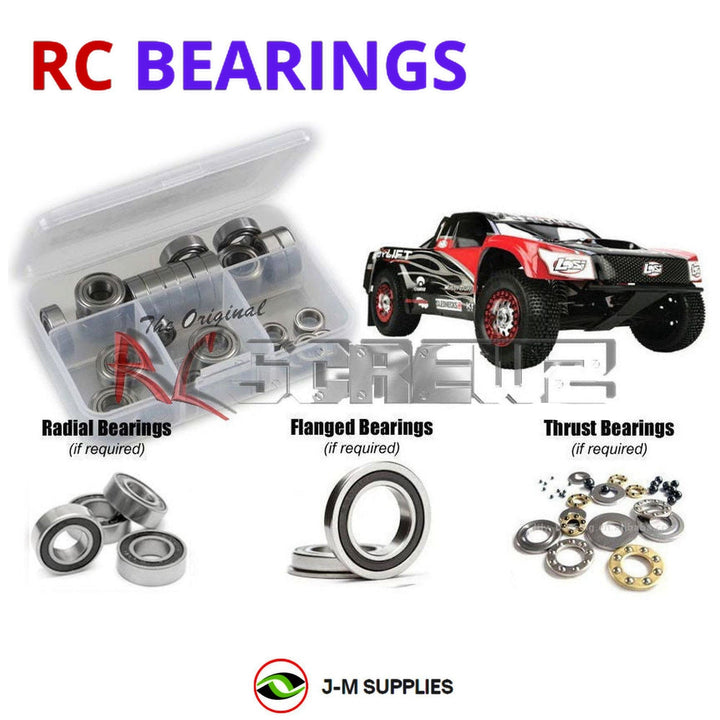 Representative image of an RCScrewZ rubber-sealed bearing kit for Losi XXX-SCT 1/10 Electric 2WD SCT (LOS03002); exact bearing sizes and quantities vary by RC model.