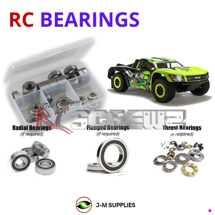 Representative image of an RCScrewZ rubber-sealed bearing kit for Losi TLR TEN-SCTE 2.0 1/10 Electric 4WD SCT (TLR03000); exact bearing sizes and quantities vary by RC model.