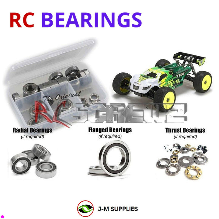 Representative image of an RCScrewZ rubber-sealed bearing kit for Losi TLR 8IGHT-T E 3.0 1/8 Electric 4WD Truggy (TLR04006); exact bearing sizes and quantities vary by RC model.