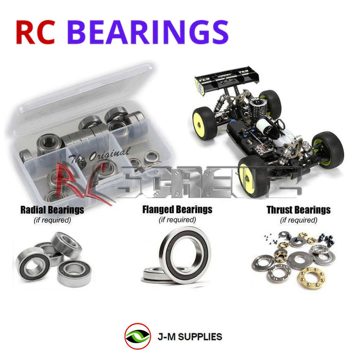 Representative image of an RCScrewZ rubber-sealed bearing kit for Losi TLR 8IGHT 4.0 1/8 Nitro 4WD Buggy (TLR04003); exact bearing sizes and quantities vary by RC model.