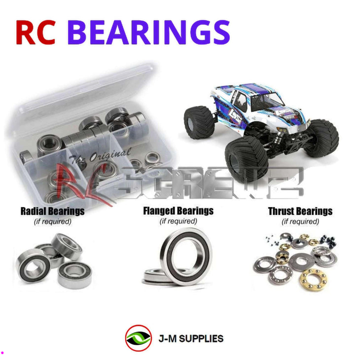 Representative image of an RCScrewZ rubber-sealed bearing kit for Losi Monster Truck XL 1/5 Gas 4WD Monster Truck (LOS05009); exact bearing sizes and quantities vary by RC model.