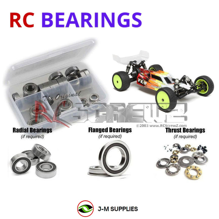 Representative image of an RCScrewZ rubber-sealed bearing kit for Losi TLR 22 4.0 1/10 Electric 2WD Buggy (TLR03013); exact bearing sizes and quantities vary by RC model.