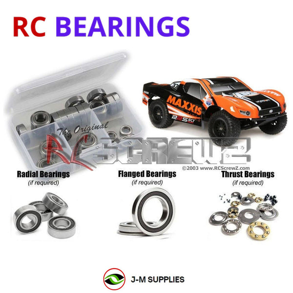Representative image of an RCScrewZ rubber-sealed bearing kit for Losi 22S Maxxis SCT 1/10 Electric 2WD SCT (LOS03013); exact bearing sizes and quantities vary by RC model.