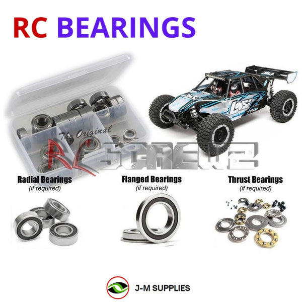 Representative image of an RCScrewZ rubber-sealed bearing kit for Losi DBXL-E 1/5 Electric 4WD Desert Buggy (LOS05012); exact bearing sizes and quantities vary by RC model.