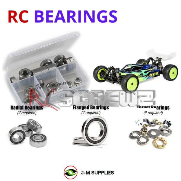 Representative image of an RCScrewZ rubber-sealed bearing kit for Losi TLR 22X-4 Race Kit 1/10 Electric 4WD Buggy (TLR03020); exact bearing sizes and quantities vary by RC model.