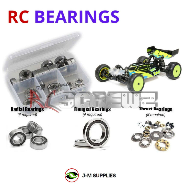 Representative image of an RCScrewZ rubber-sealed bearing kit for Losi TLR 22 5.0 DC Race/Elite 1/10 2WD Buggy (TLR03016, TLR03022); exact bearing sizes and quantities vary by RC model.