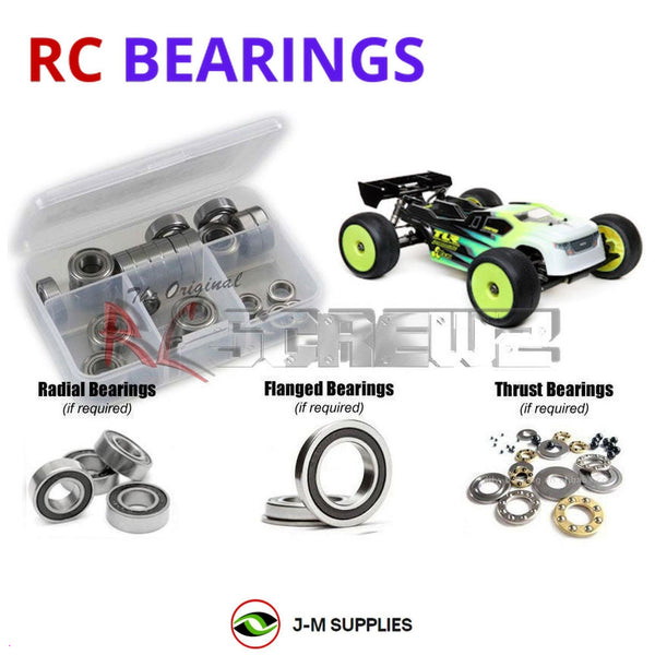 Representative image of an RCScrewZ rubber-sealed bearing kit for Losi TLR 8IGHT-XT/XTE 1/8 4WD Truggy (TLR04009); exact bearing sizes and quantities vary by RC model.