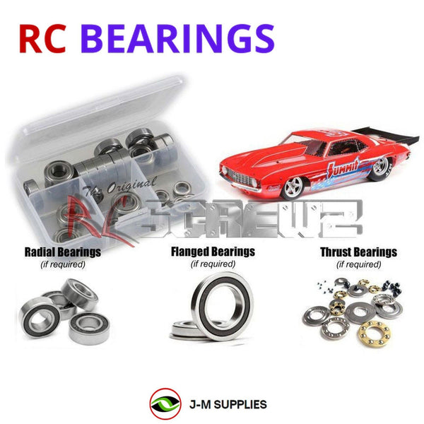 Representative image of an RCScrewZ rubber-sealed bearing kit for Losi 1969 Camaro 22S 1/10 2WD Drag Car (LOS03035); exact bearing sizes and quantities vary by RC model.