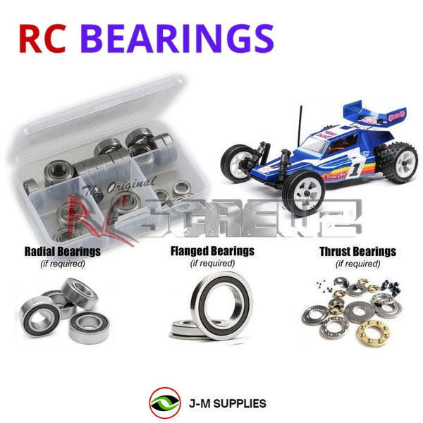 Representative image of an RCScrewZ rubber-sealed bearing kit for Losi Mini JRX2 1/16 Electric 2WD Buggy (LOS01020); exact bearing sizes and quantities vary by RC model.