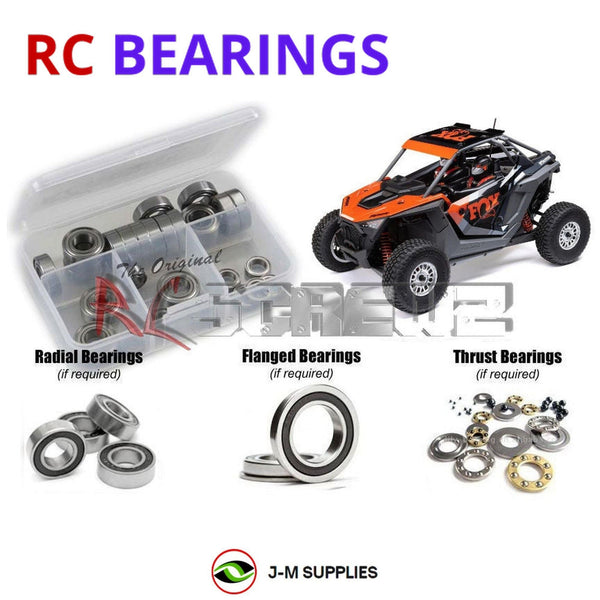 Representative image of an RCScrewZ rubber-sealed bearing kit for Losi RZR Rey Polaris 1/10 Electric 4WD UTV (LOS03029); exact bearing sizes and quantities vary by RC model.