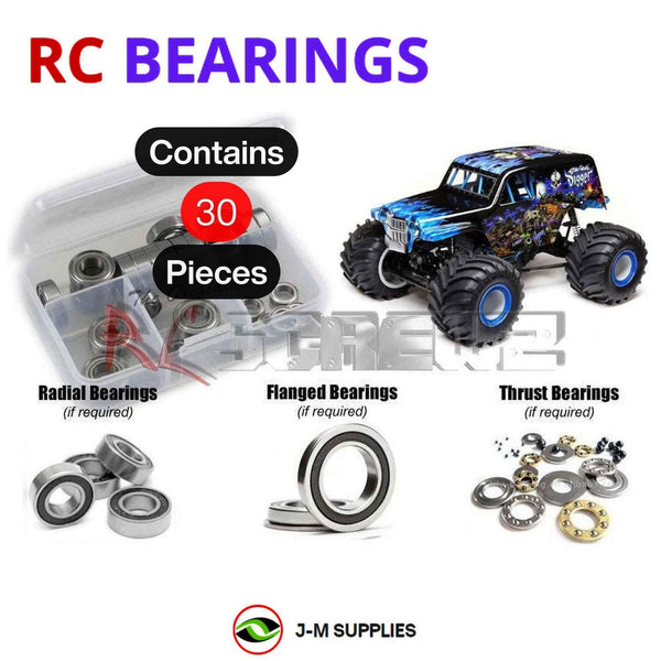 Representative image of an RCScrewZ rubber-sealed bearing kit for Losi LMT 3S 1/8 Electric 4WD Monster Truck (LOS04021); exact bearing sizes and quantities vary by RC model.