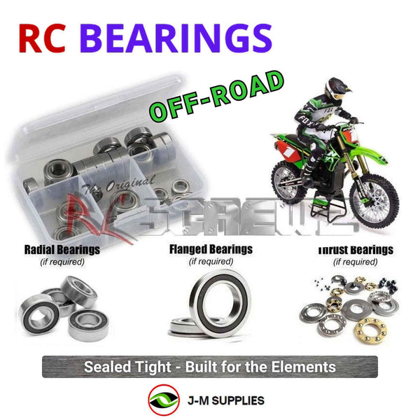 Representative image of an RCScrewZ rubber-sealed bearing kit for Losi Promoto-MX 1/4 Electric 2S Motorcycle (LOS06000); exact bearing sizes and quantities vary by RC model.