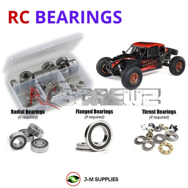 Representative image of an RCScrewZ rubber-sealed bearing kit for Losi Super Lasernut 6S 1/6 Electric 4WD Buggy (LOS04019); exact bearing sizes and quantities vary by RC model.