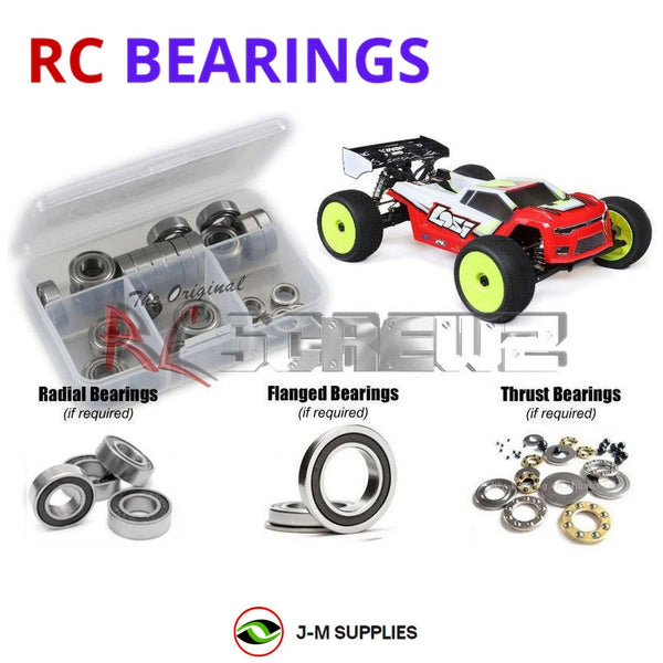 Representative image of an RCScrewZ rubber-sealed bearing kit for Losi 8IGHT-XTE 4S 1/8 Electric 4WD Truggy (LOS04020); exact bearing sizes and quantities vary by RC model.