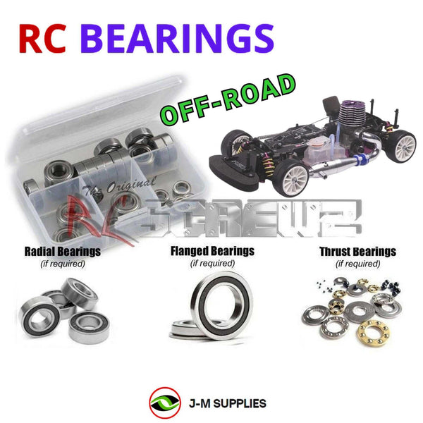 Representative image of an RCScrewZ rubber-sealed bearing kit for Schumacher Fusion .21 Nitro 1/10 Touring Car; exact bearing sizes and quantities vary by RC model.