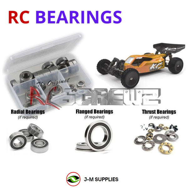 Representative image of an RCScrewZ rubber-sealed bearing kit for Schumacher Cougar KC #K170; exact bearing sizes and quantities vary by RC model.