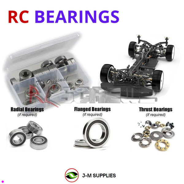 Representative image of an RCScrewZ rubber-sealed bearing kit for Schumacher Mi7 Pro 1/10th Electric Touring Car (#K182); exact bearing sizes and quantities vary by RC model.