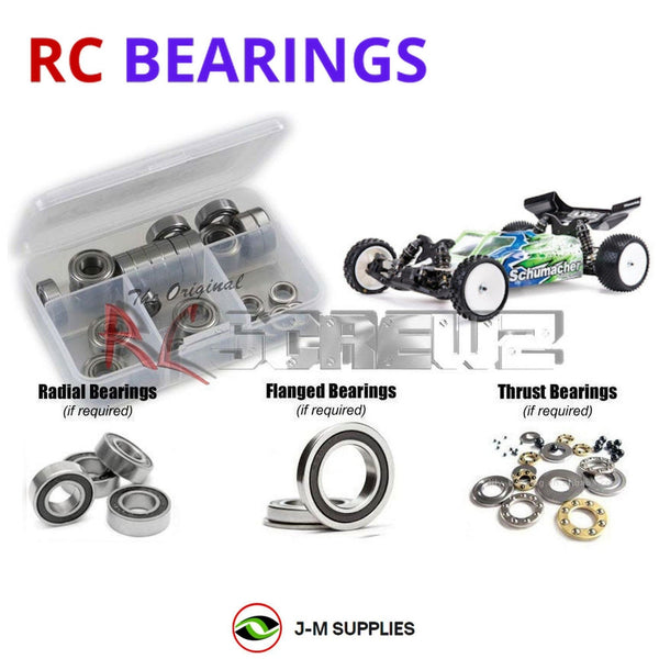 Representative image of an RCScrewZ rubber-sealed bearing kit for Schumacher Cougar LD2 1/10 Buggy (#K190 / #K191); exact bearing sizes and quantities vary by RC model.