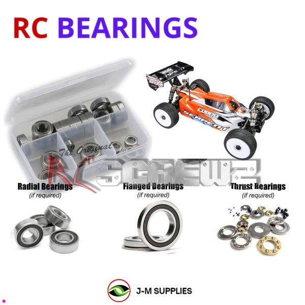 Representative image of an RCScrewZ rubber-sealed bearing kit for Serpent SRX8-E Pro 1/8 4WD Electric Car (#600021); exact bearing sizes and quantities vary by RC model.
