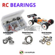 Representative image of an RCScrewZ rubber-sealed bearing kit for SWORKz S350 BE-1 1/8th #910004; exact bearing sizes and quantities vary by RC model.