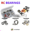 Representative image of an RCScrewZ rubber-sealed bearing kit for SWorkZ S35-2E 1/8 Buggy #910024; exact bearing sizes and quantities vary by RC model.